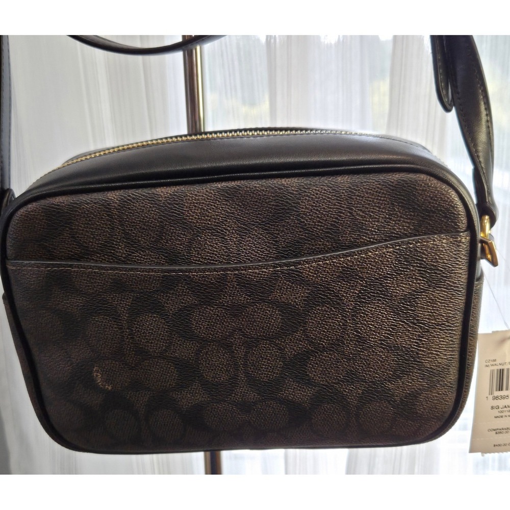 Coach Jamie Camera Bag Signature "C" Walnut Black Crossbody Gold‎ Hardware NWT - Picture 5 of 14